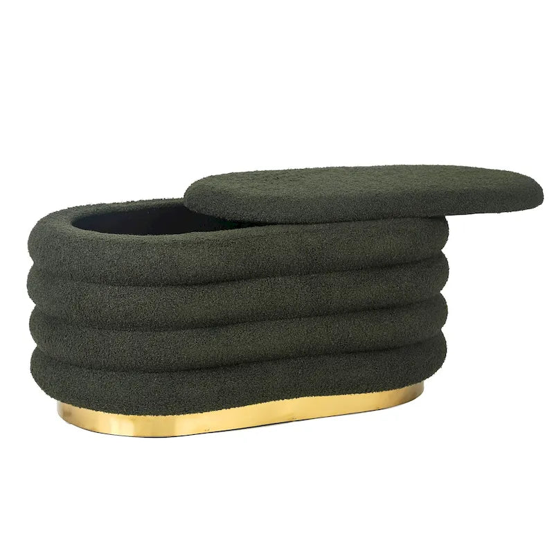 Storage Bench Velvet Stacked Design Ottoman with Gold Base