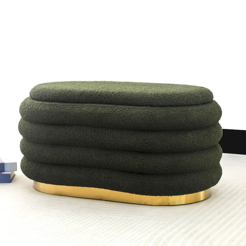 Storage Bench Velvet Stacked Design Ottoman with Gold Base