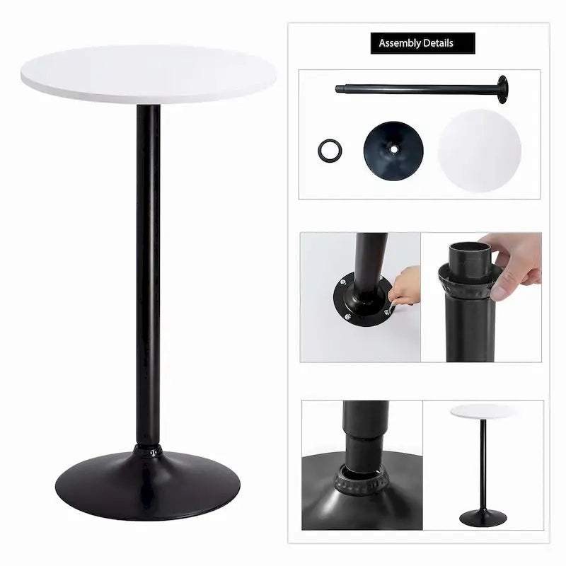 Runder Bistro-Pubtisch in Barhöhe, Cocktailtisch mit Metallgestell, MDF-Platte, Obsidian-Tischplatte mit schwarzem Bein, 23.8inch Tischplatte – N/A