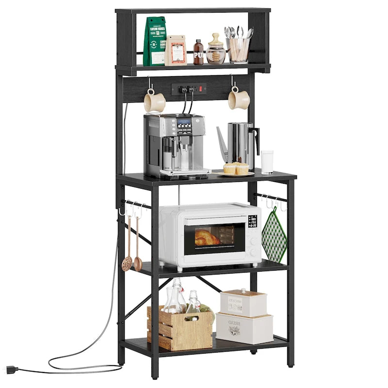 60 Inch Kitchen Baker's Rack with Hutch 8 Side Hooks