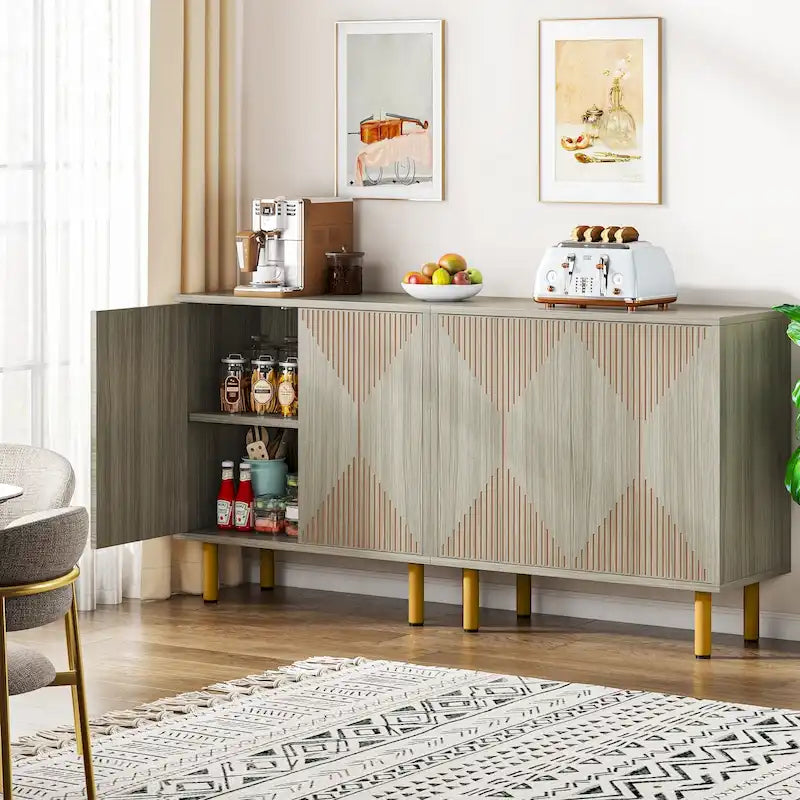 Dressoirkast van 58 inch met deuren, vrijstaande opbergkast
