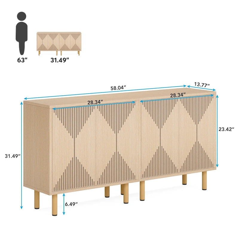 Dressoirkast van 58 inch met deuren, vrijstaande opbergkast