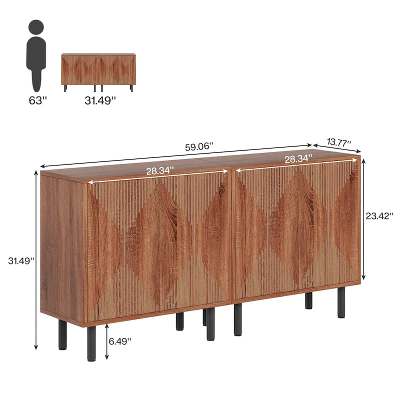 Dressoirkast van 58 inch met deuren, vrijstaande opbergkast