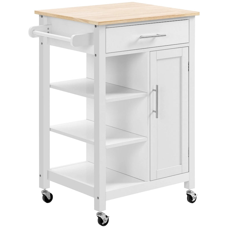 Compact keukeneiland op wielen, verrijdbare trolley met opbergplank en lade voor de eetkamer