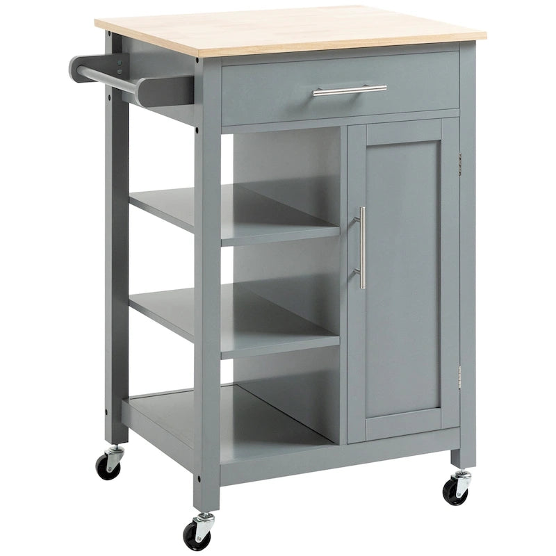 Compact keukeneiland op wielen, verrijdbare trolley met opbergplank en lade voor de eetkamer