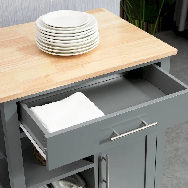 Compact keukeneiland op wielen, verrijdbare trolley met opbergplank en lade voor de eetkamer
