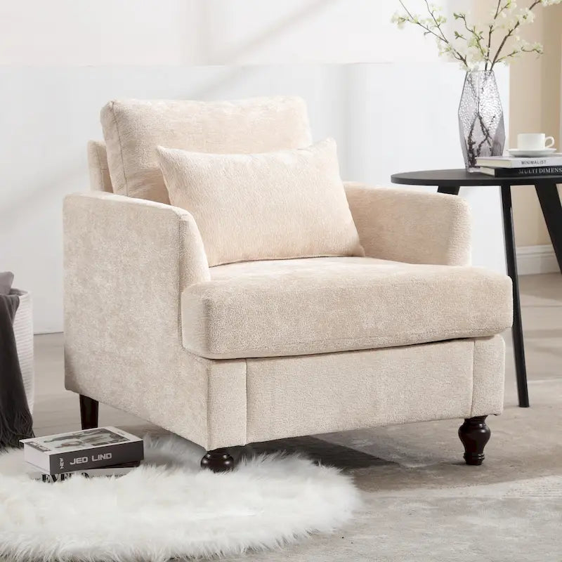 Polsterstuhl mit Chenillebezug, Holzrahmen im Mid-Century-Modern-Stil, für das Wohnzimmer