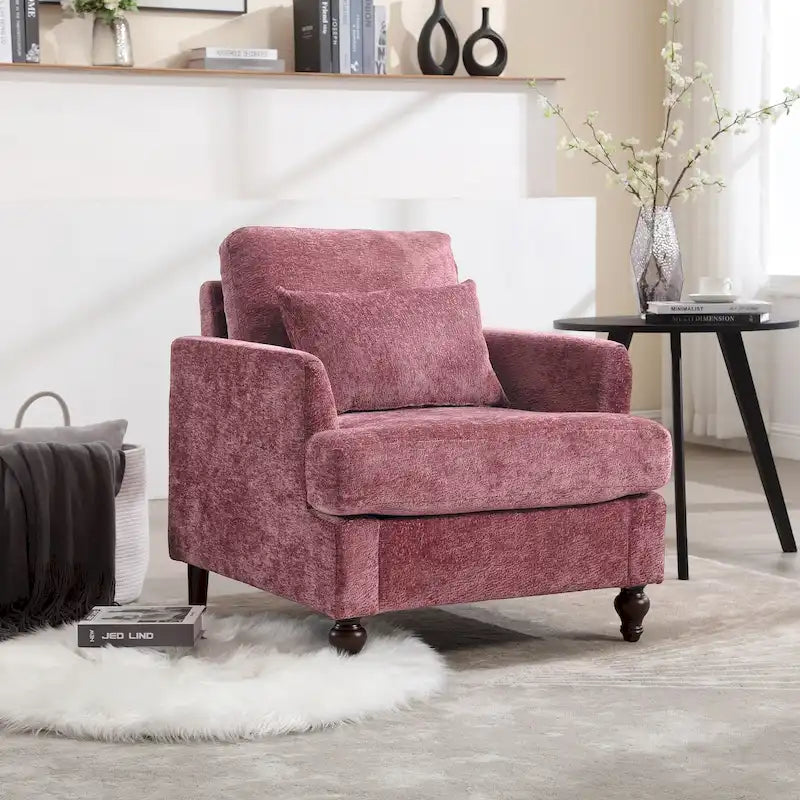 Polsterstuhl mit Chenillebezug, Holzrahmen im Mid-Century-Modern-Stil, für das Wohnzimmer