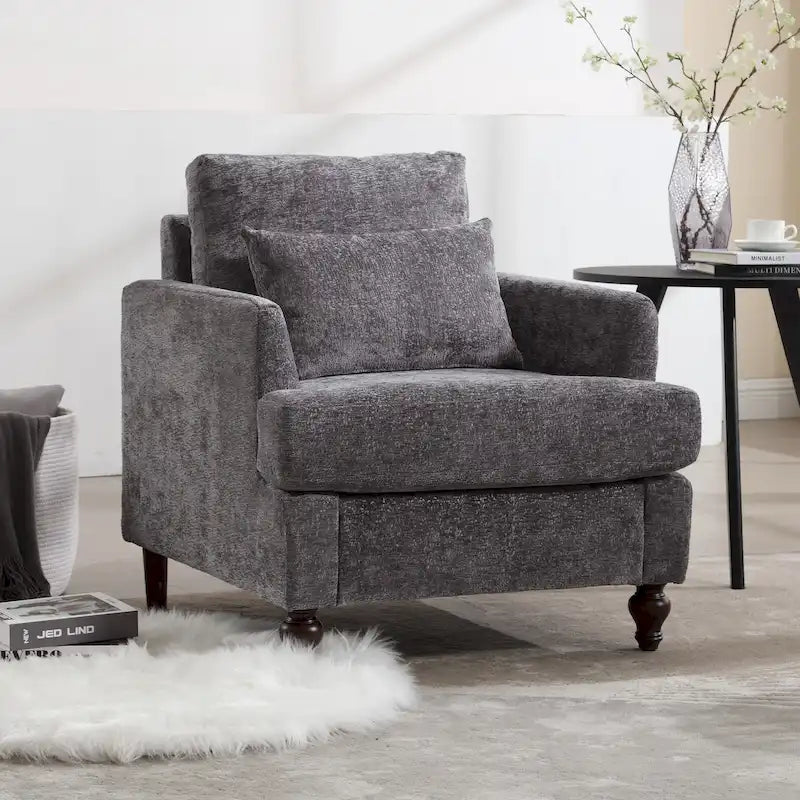 Polsterstuhl mit Chenillebezug, Holzrahmen im Mid-Century-Modern-Stil, für das Wohnzimmer