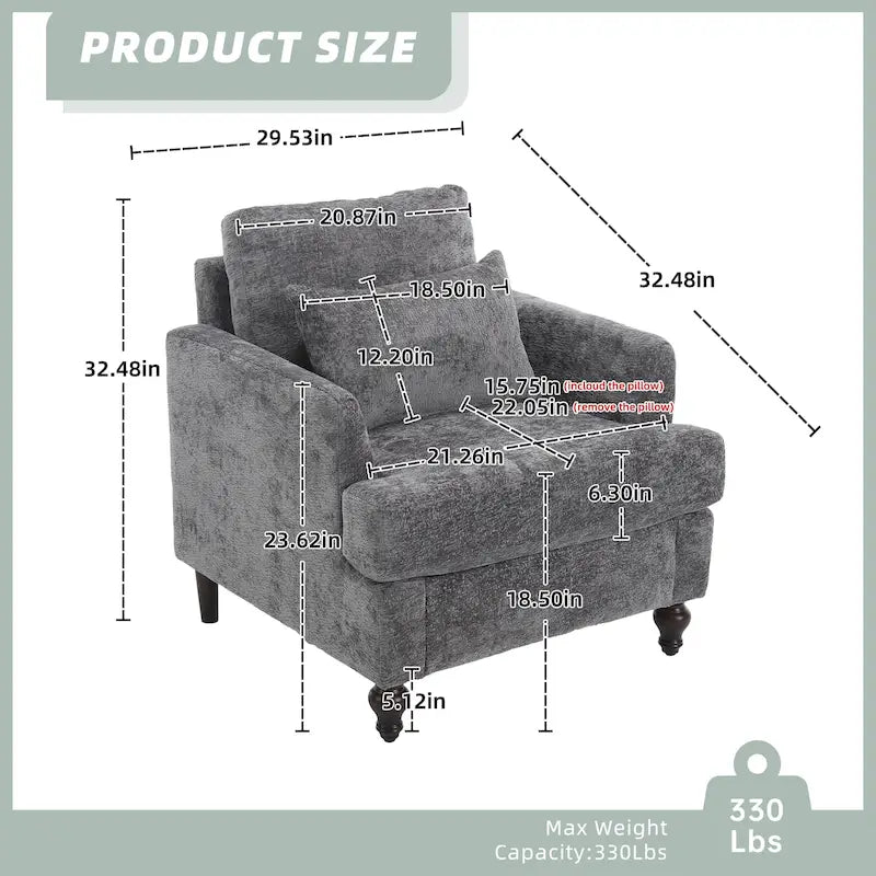 Fauteuil met chenillebekleding, houten frame en armleuningen in moderne midcenturystijl voor de woonkamer