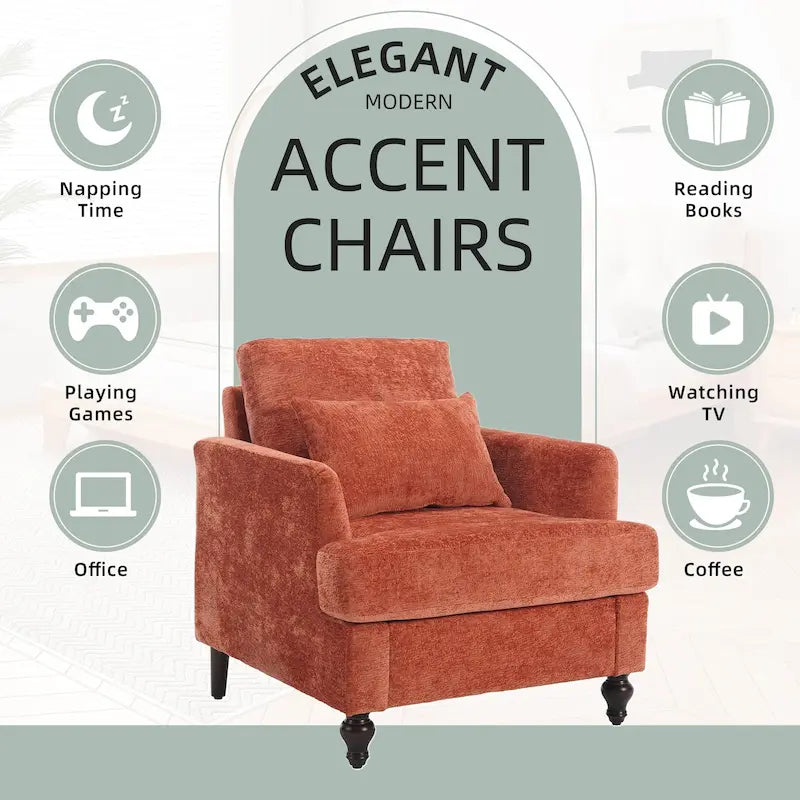 Fauteuil met chenillebekleding, houten frame en armleuningen in moderne midcenturystijl voor de woonkamer