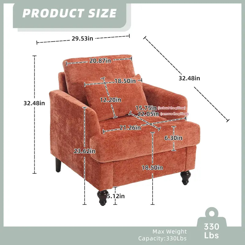 Fauteuil met chenillebekleding, houten frame en armleuningen in moderne midcenturystijl voor de woonkamer
