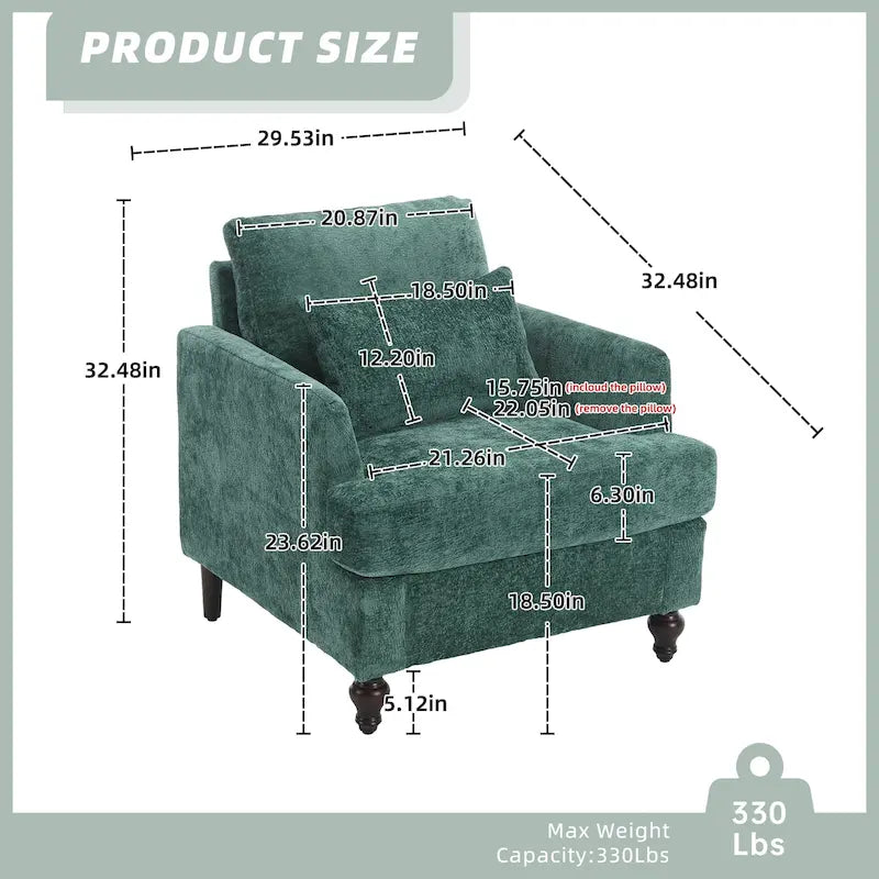 Fauteuil met chenillebekleding, houten frame en armleuningen in moderne midcenturystijl voor de woonkamer