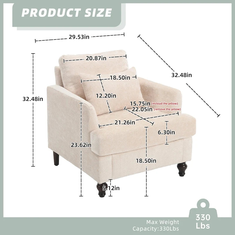 Fauteuil met chenillebekleding, houten frame en armleuningen in moderne midcenturystijl voor de woonkamer