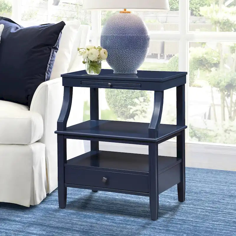 Rustic Farmhouse Coastal Storage Nightstand with Pull-Out Tray and Drawer