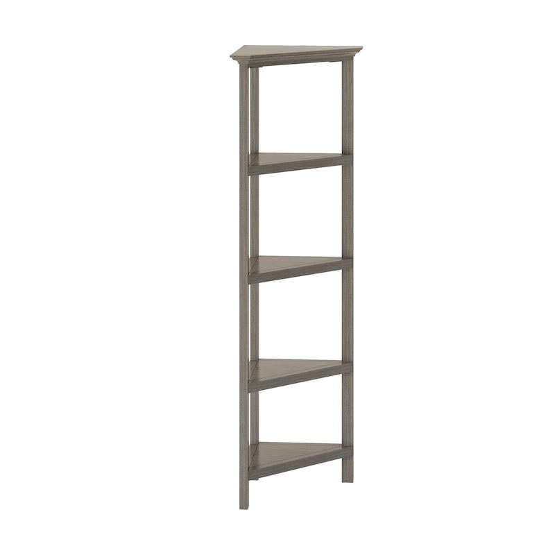 Hoge houten hoekboekenkast met 4 planken, gewassen grijs