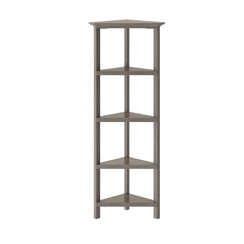 Hoge houten hoekboekenkast met 4 planken, gewassen grijs