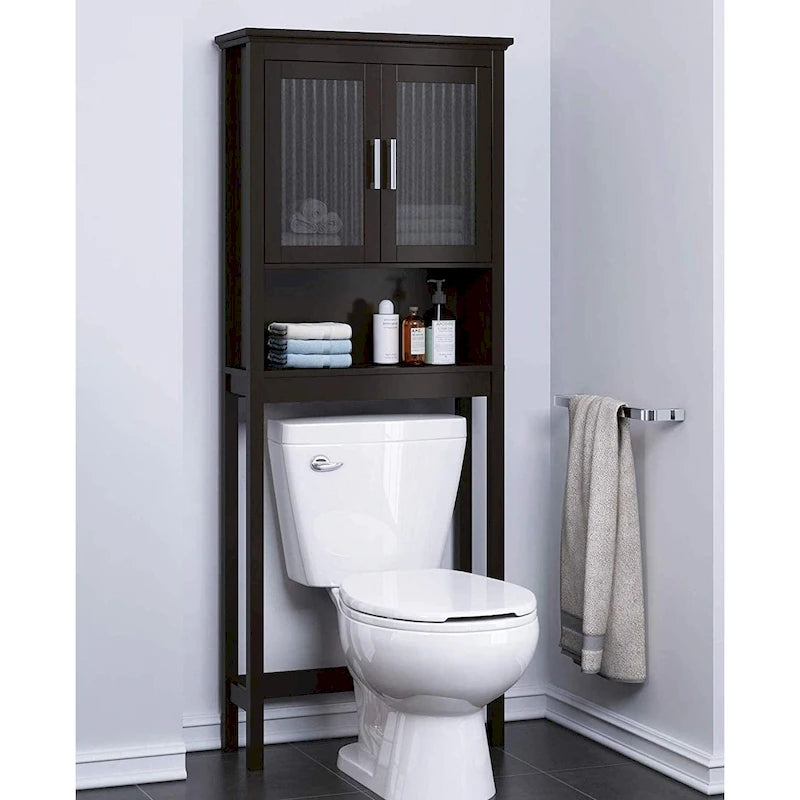 Badezimmerregal über der Toilette, Badezimmer-Organizer mit Tür aus Moru-Sicherheitsglas