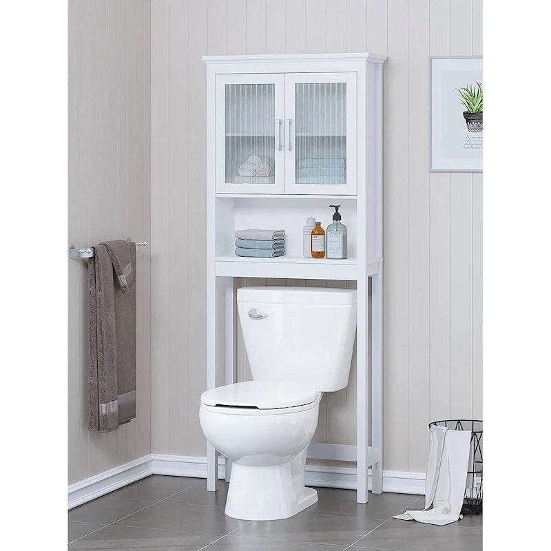 Badezimmerregal über der Toilette, Badezimmer-Organizer mit Tür aus Moru-Sicherheitsglas