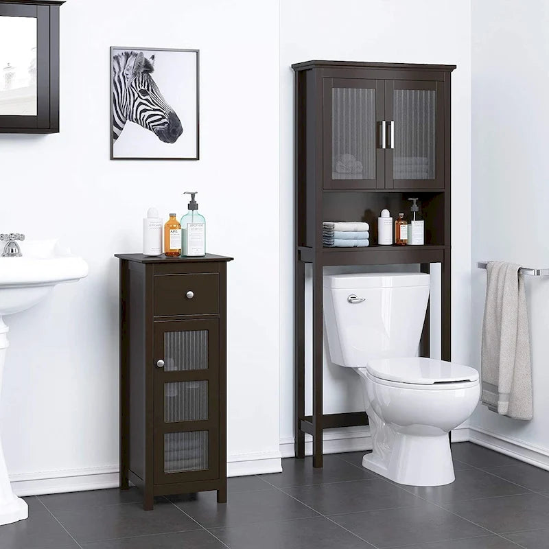 Badezimmerregal über der Toilette, Badezimmer-Organizer mit Tür aus Moru-Sicherheitsglas