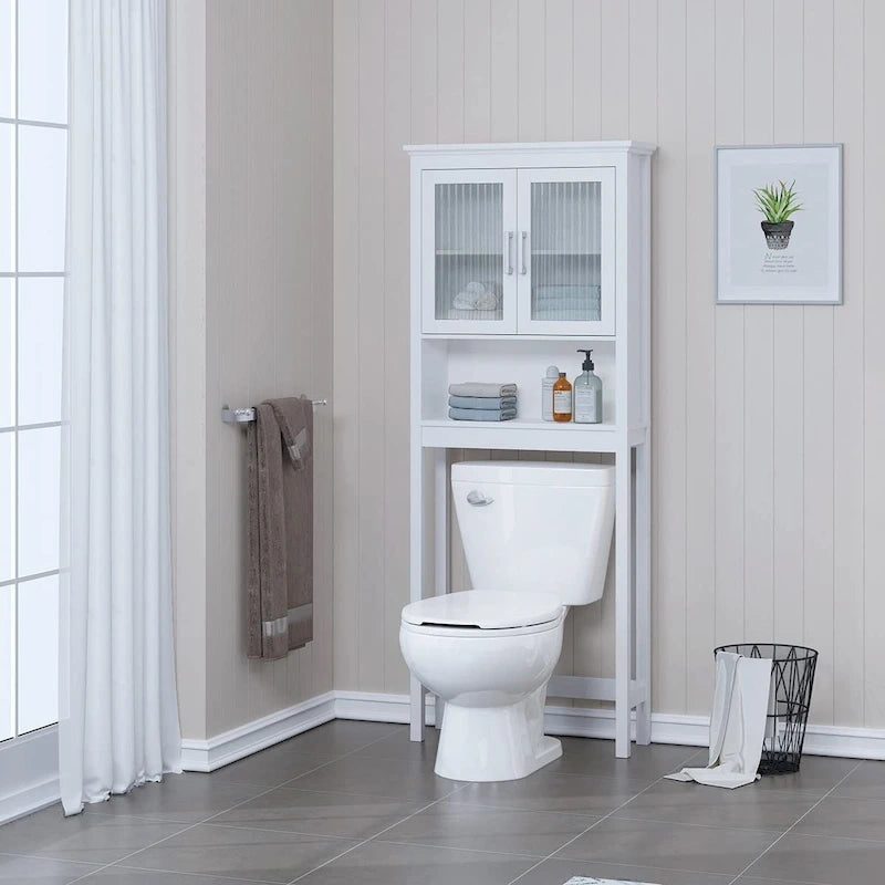 Badezimmerregal über der Toilette, Badezimmer-Organizer mit Tür aus Moru-Sicherheitsglas