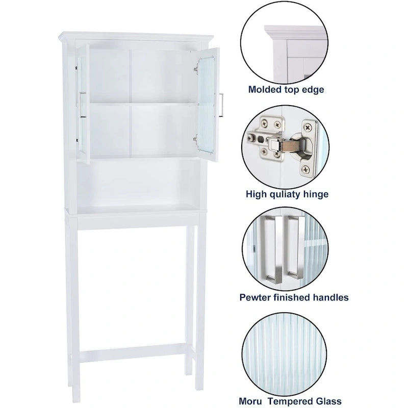 Badezimmerregal über der Toilette, Badezimmer-Organizer mit Tür aus Moru-Sicherheitsglas