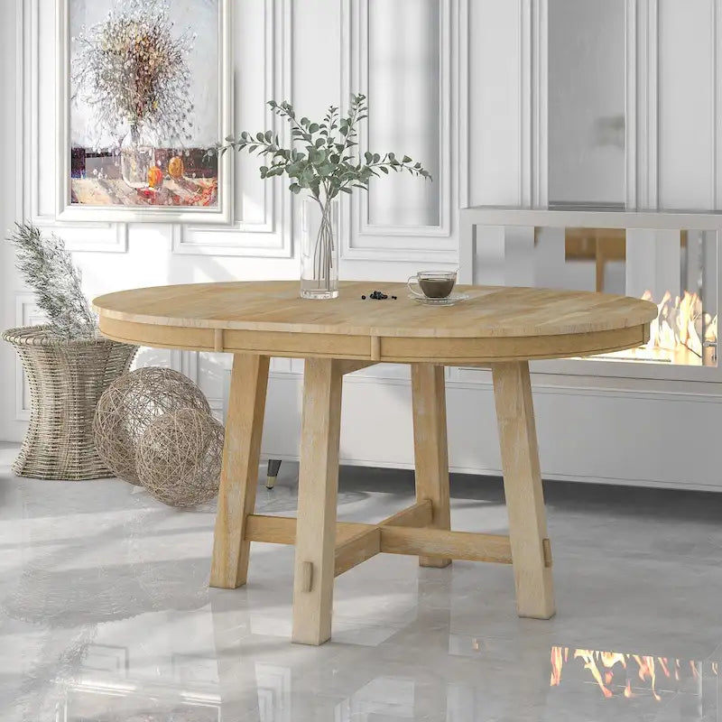 Tavolo da pranzo rotondo allungabile in stile rustico con piano in legno e allunga da 16