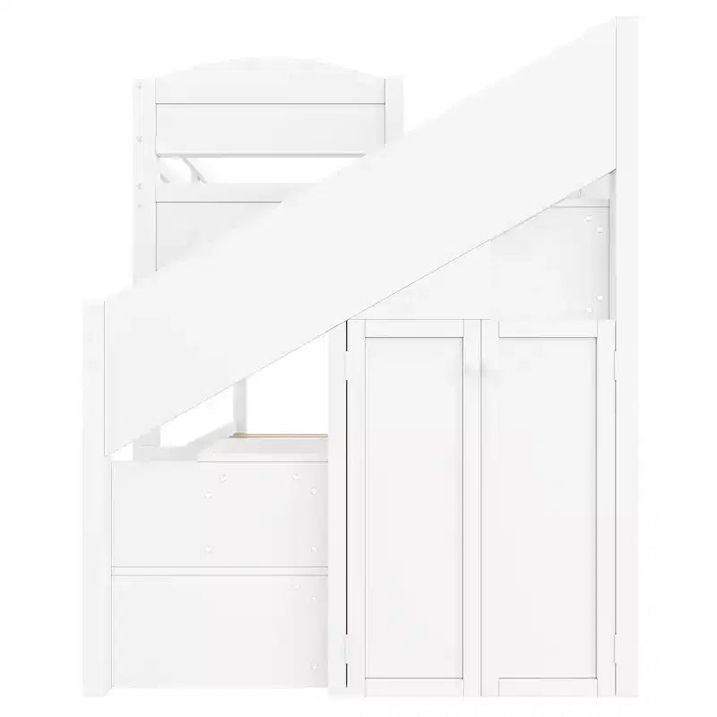 Struttura letto a castello singolo Whisen XL con letto estraibile, letto a castello con contenitore, legno massello, scala contenitore, armadio, 3 cassetti, per bambini