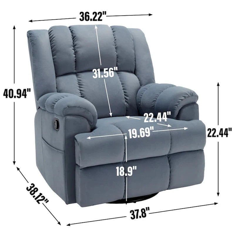 Groene extra grote handmatige relaxfauteuil met draaifunctie, schommelfunctie en stoffen bekleding