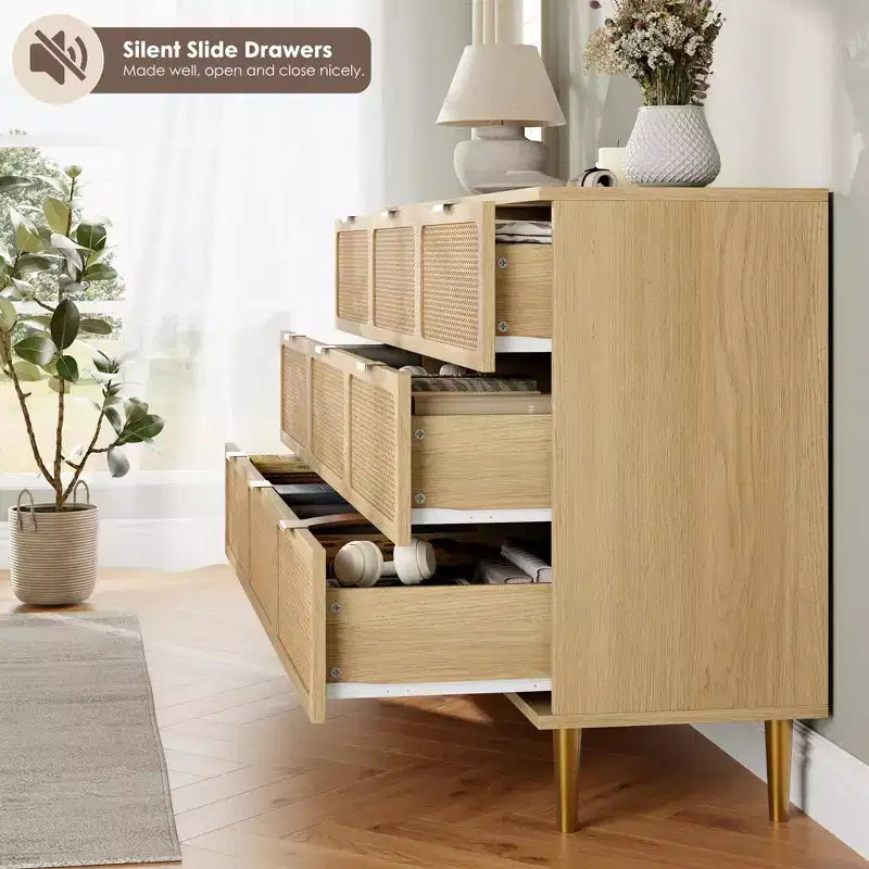 Rattan-Kommode für das Schlafzimmer, geräumige Schubladenschränke für den Kleiderschrank, geeignet für Wohnzimmer, Flur und Kinderzimmer.