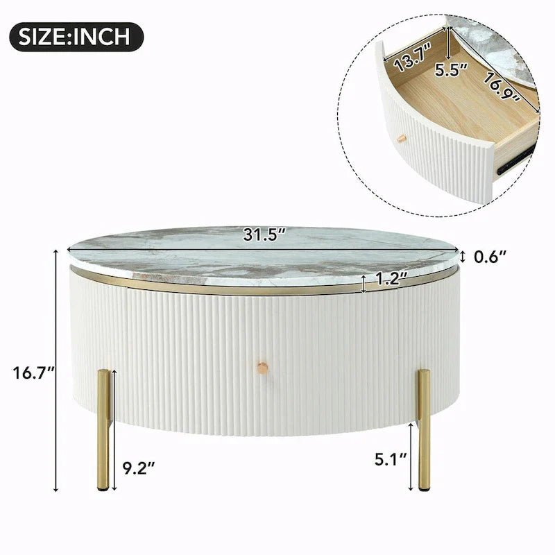 Table basse ronde moderne de 31.5 avec grand tiroir de rangement