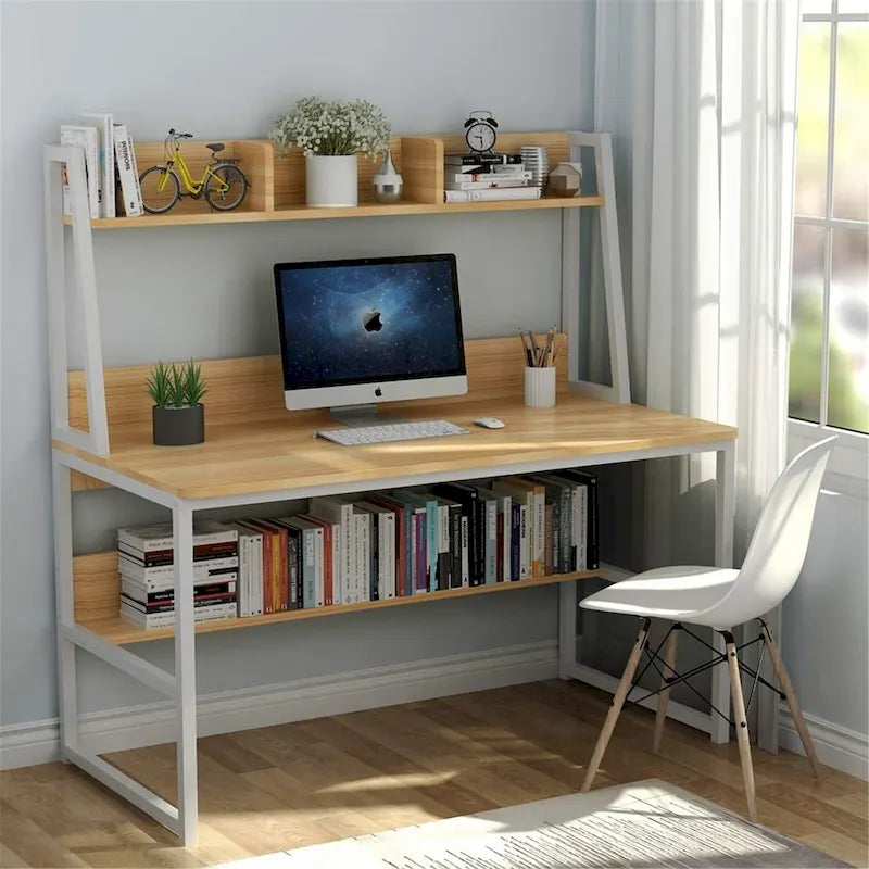47-Zoll-Computertisch mit Aufsatz und Bücherregal, Homeoffice-Schreibtisch