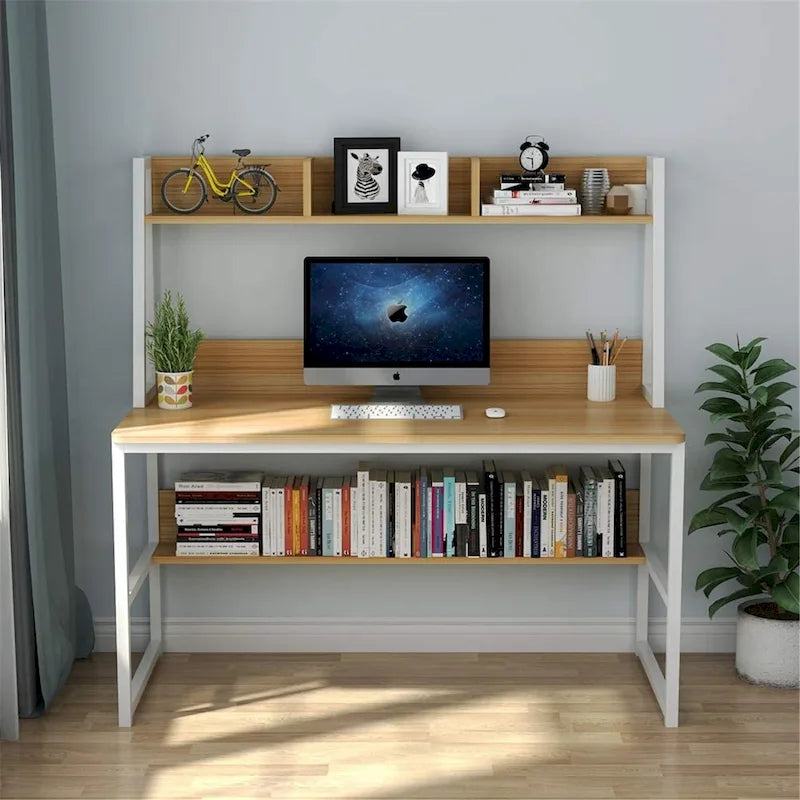 47-Zoll-Computertisch mit Aufsatz und Bücherregal, Homeoffice-Schreibtisch
