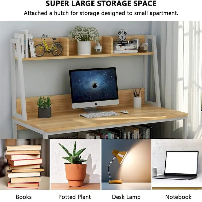 47-Zoll-Computertisch mit Aufsatz und Bücherregal, Homeoffice-Schreibtisch