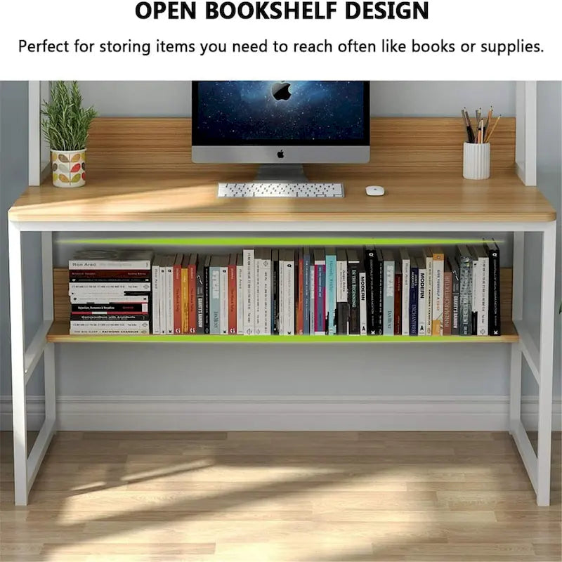 47-Zoll-Computertisch mit Aufsatz und Bücherregal, Homeoffice-Schreibtisch