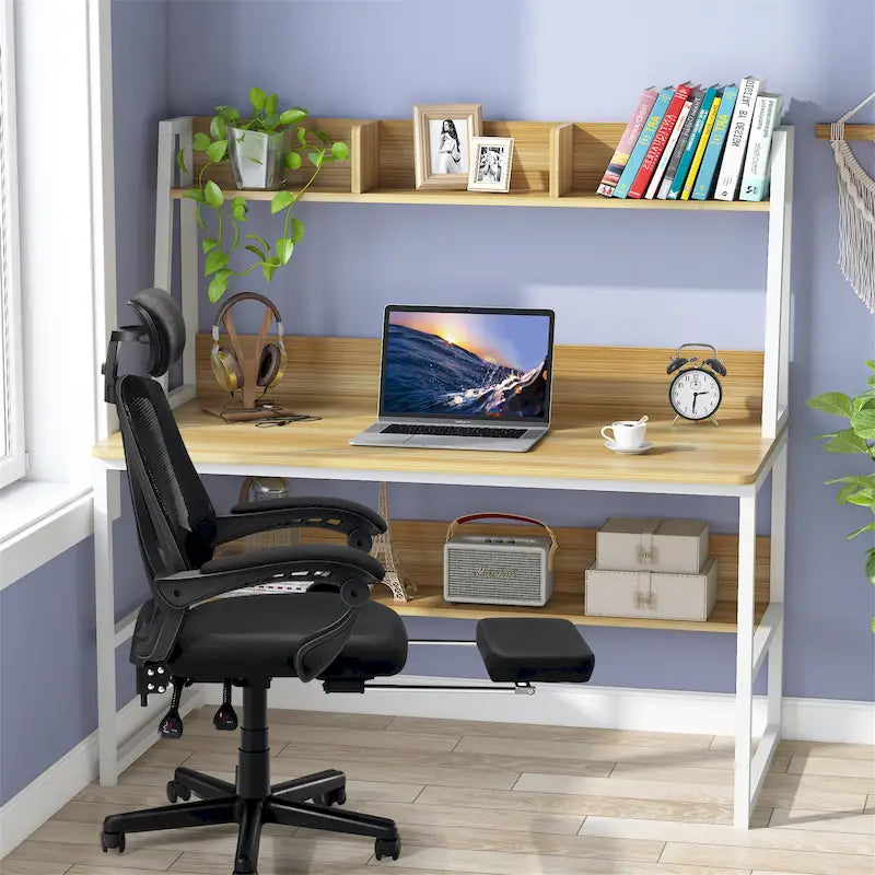47-Zoll-Computertisch mit Aufsatz und Bücherregal, Homeoffice-Schreibtisch