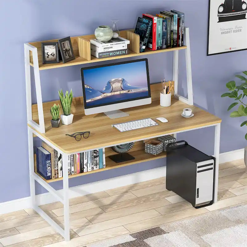 47-Zoll-Computertisch mit Aufsatz und Bücherregal, Homeoffice-Schreibtisch
