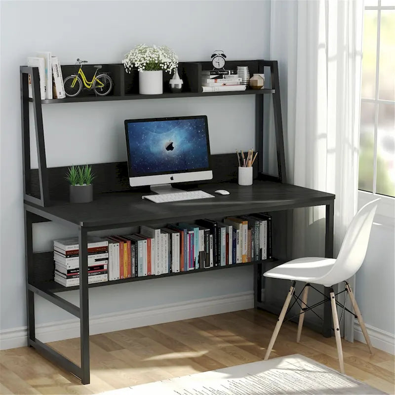 47-Zoll-Computertisch mit Aufsatz und Bücherregal, Homeoffice-Schreibtisch