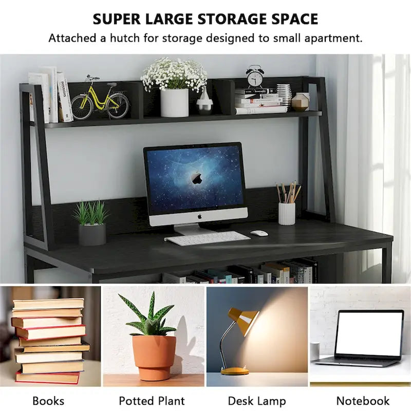 47-Zoll-Computertisch mit Aufsatz und Bücherregal, Homeoffice-Schreibtisch