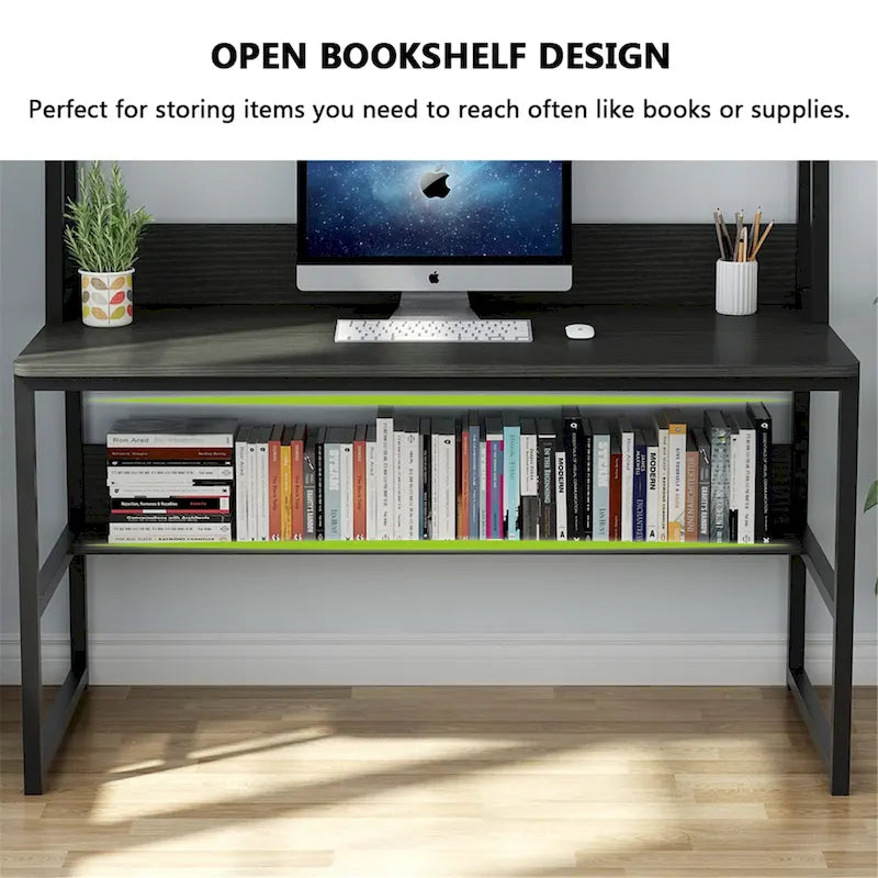 47-Zoll-Computertisch mit Aufsatz und Bücherregal, Homeoffice-Schreibtisch