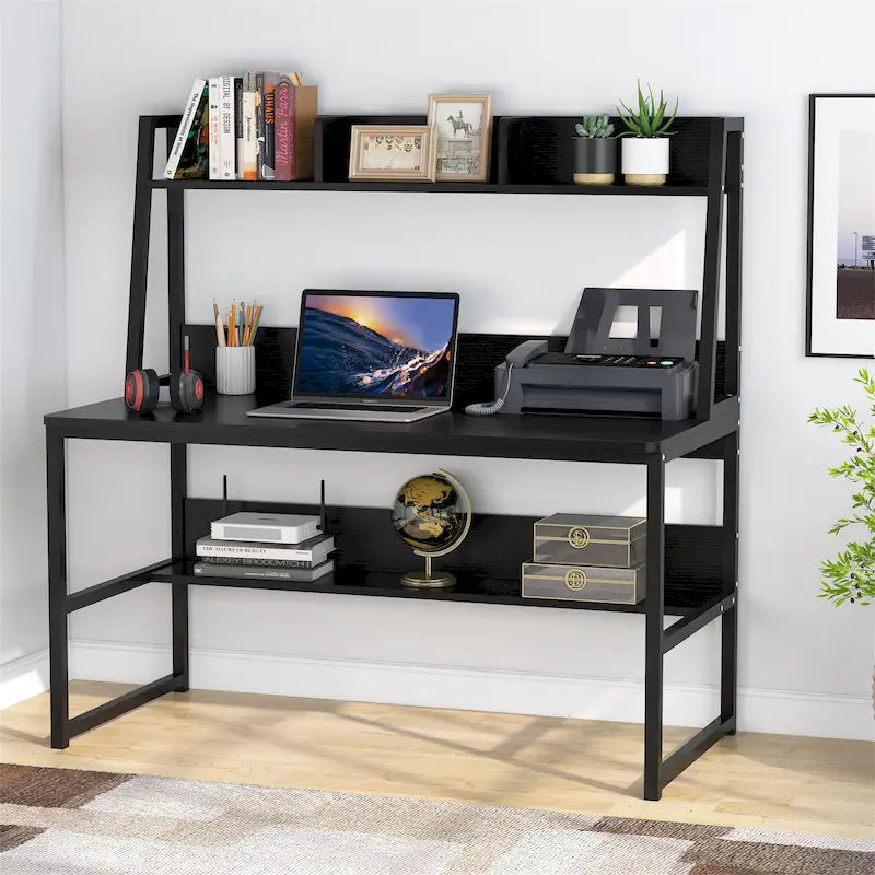 47-Zoll-Computertisch mit Aufsatz und Bücherregal, Homeoffice-Schreibtisch