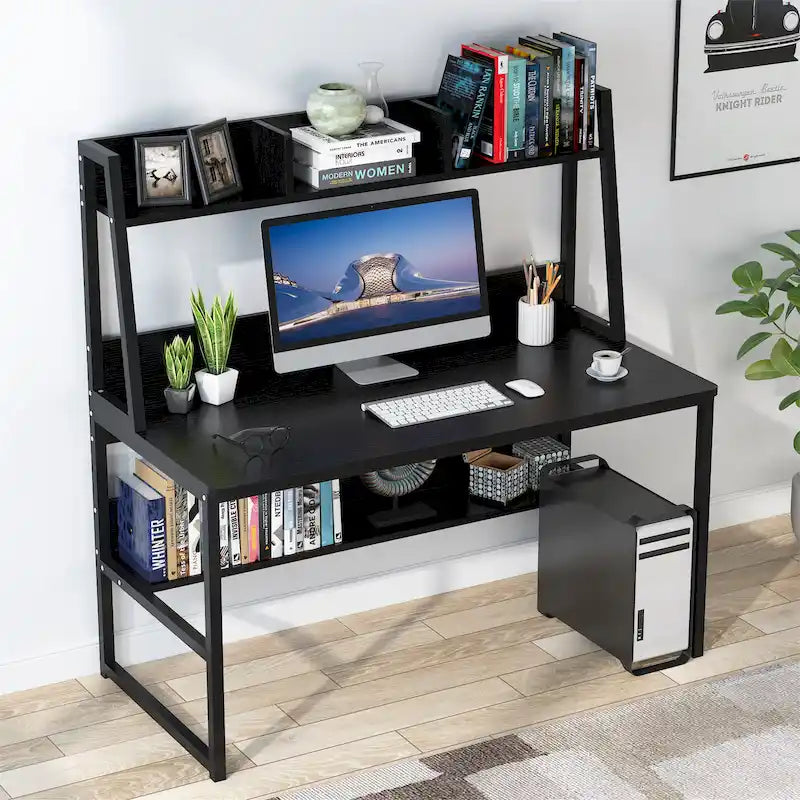 47-Zoll-Computertisch mit Aufsatz und Bücherregal, Homeoffice-Schreibtisch