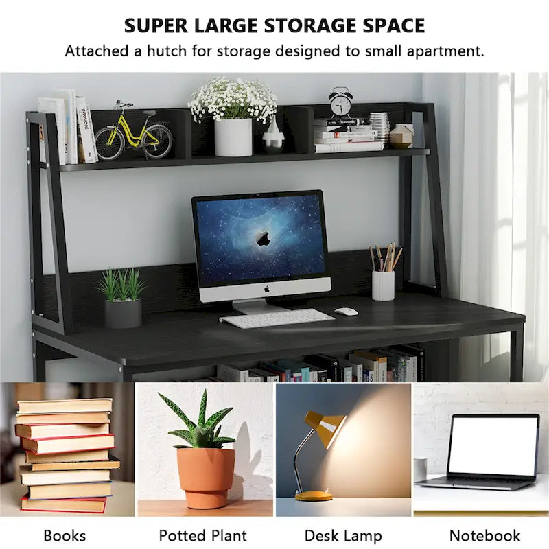 47-Zoll-Computertisch mit Aufsatz und Bücherregal, Homeoffice-Schreibtisch