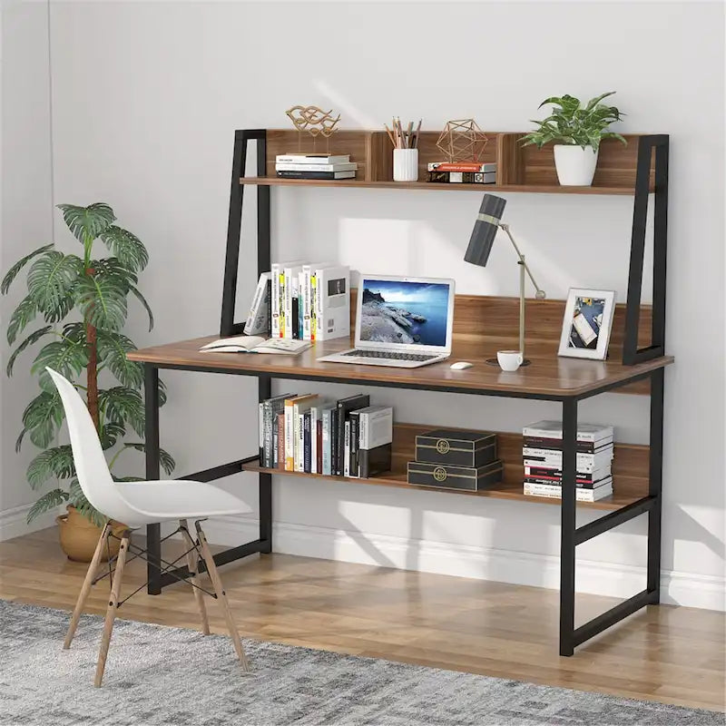 47-Zoll-Computertisch mit Aufsatz und Bücherregal, Homeoffice-Schreibtisch
