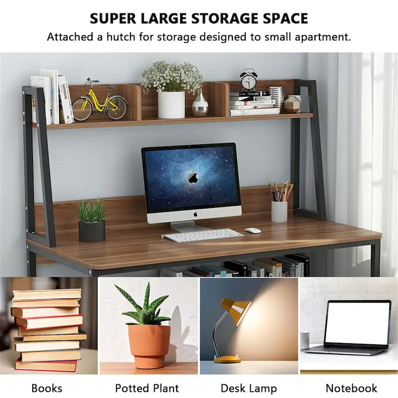 47-Zoll-Computertisch mit Aufsatz und Bücherregal, Homeoffice-Schreibtisch