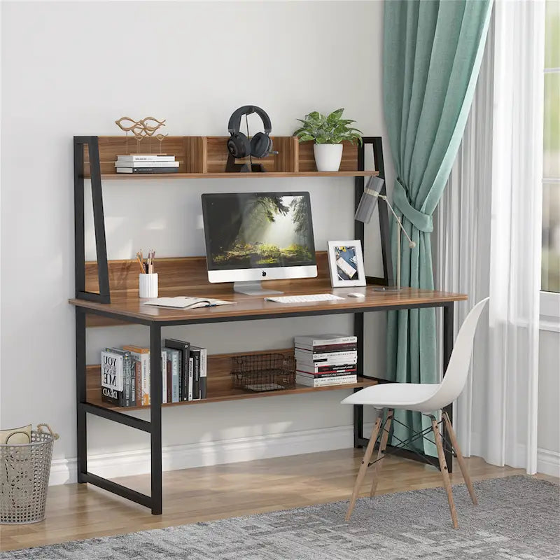 47-Zoll-Computertisch mit Aufsatz und Bücherregal, Homeoffice-Schreibtisch