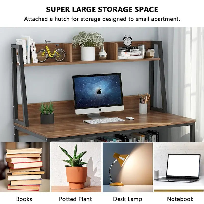 47-Zoll-Computertisch mit Aufsatz und Bücherregal, Homeoffice-Schreibtisch
