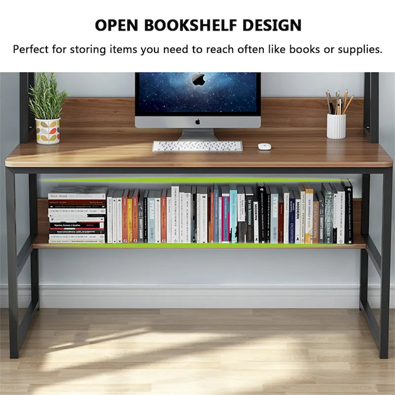 47-Zoll-Computertisch mit Aufsatz und Bücherregal, Homeoffice-Schreibtisch