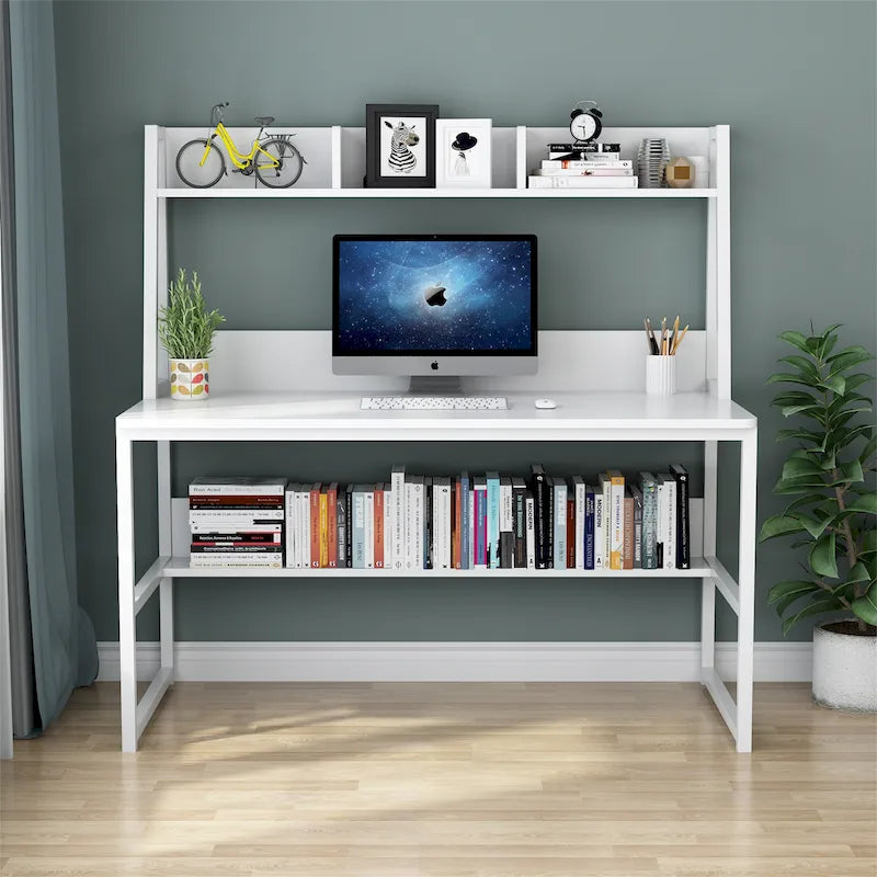 47-Zoll-Computertisch mit Aufsatz und Bücherregal, Homeoffice-Schreibtisch