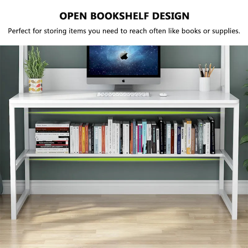 47-Zoll-Computertisch mit Aufsatz und Bücherregal, Homeoffice-Schreibtisch
